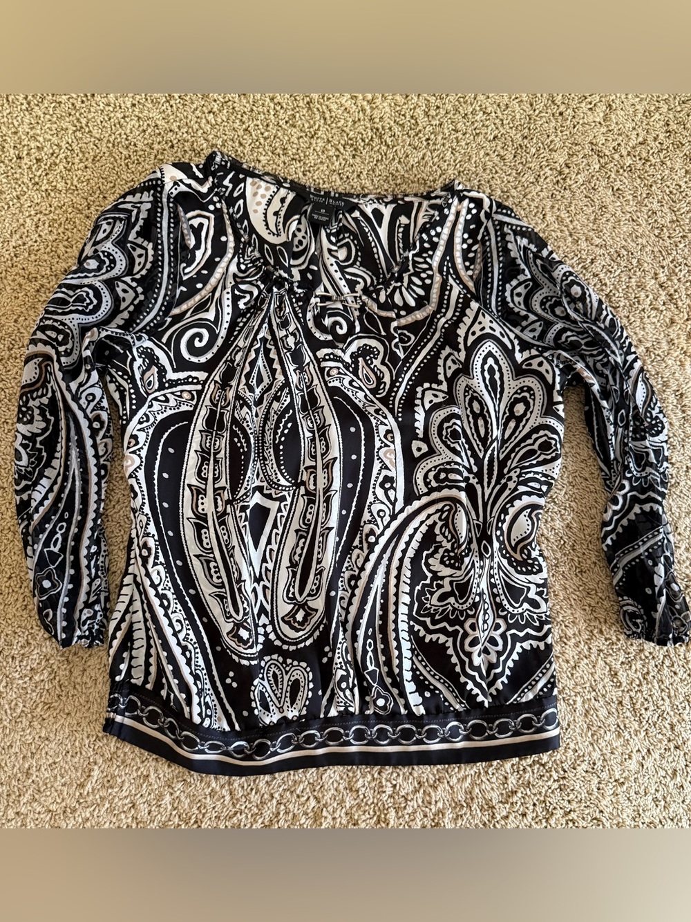 White House Black Market Black and White Paisley Top